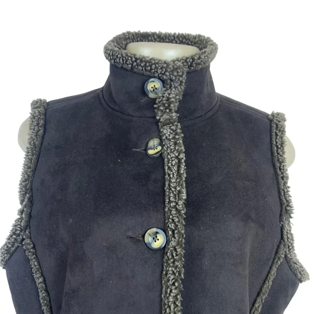 L.L. Bean Women's Gray Sherpa Lined & Sleeveless Button Front Vest Sz M - Picture 6 of 10
